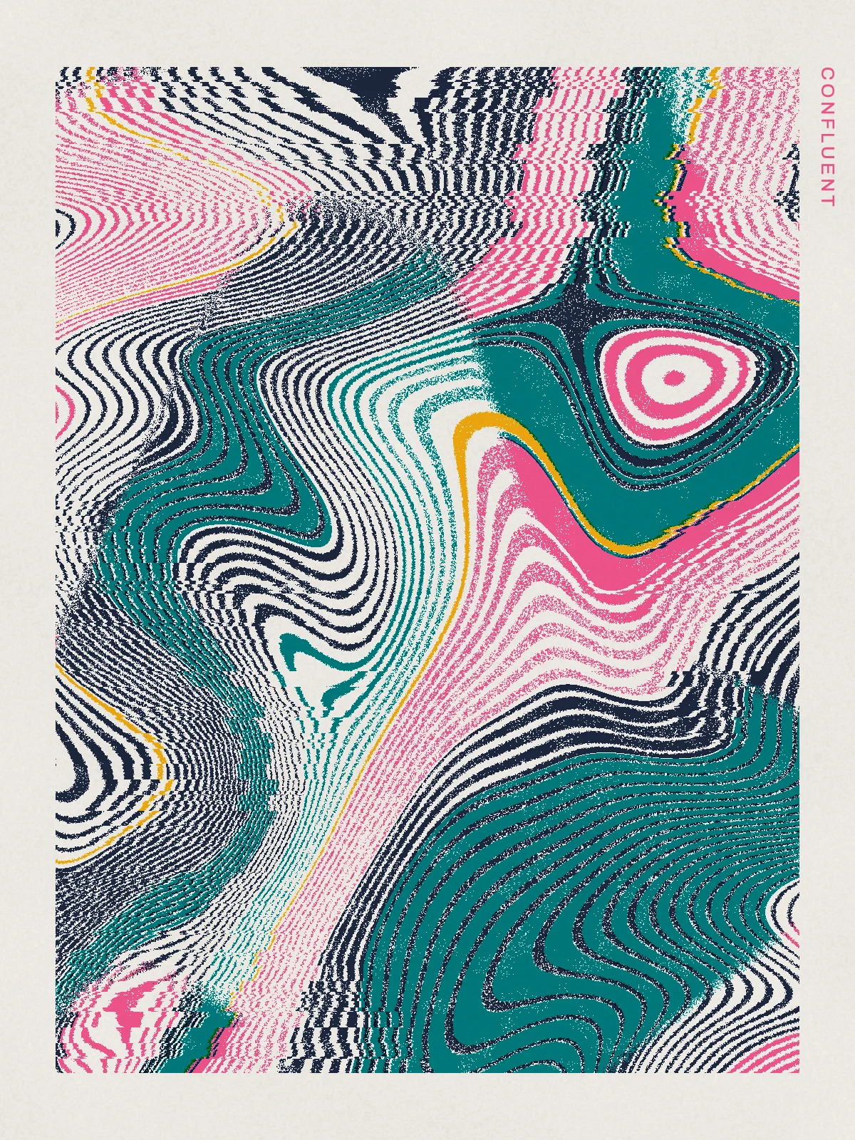 Confluent, a poster: Domain-warped noise, contoured
