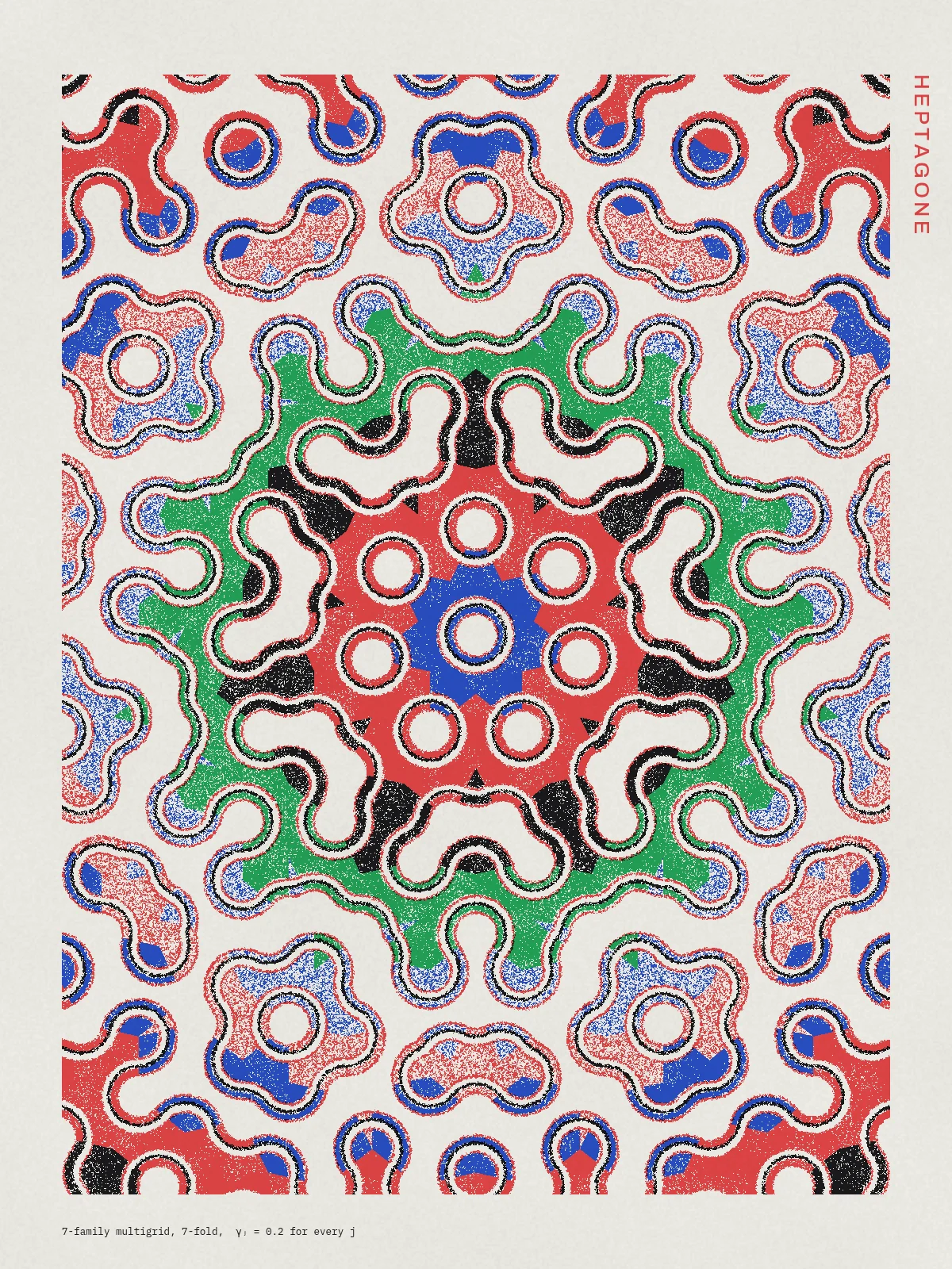 Heptagone, a poster: Seven-fold de Bruijn tiling