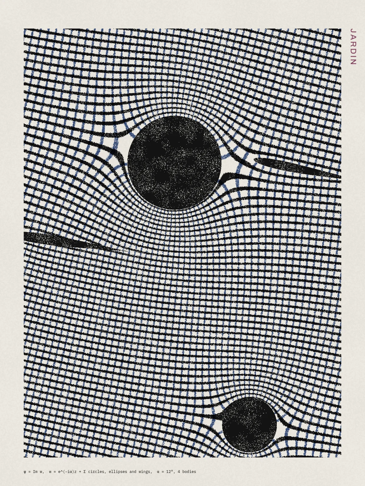 Jardin, a poster: Potential flow past bodies